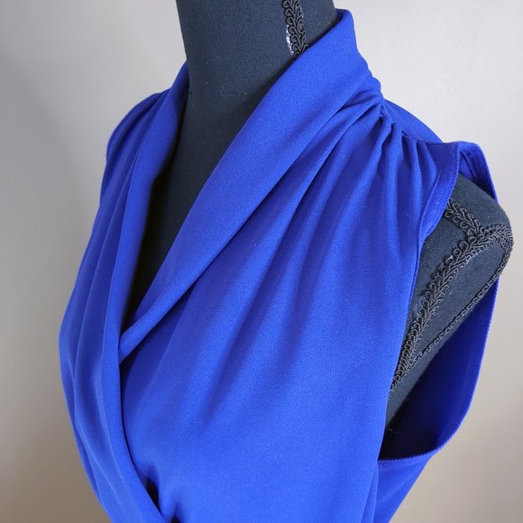 Aritzia Wilfred Sabine Sleeveless Faux-wrap Mini Dress with Pockets Royal Purple - Picture 2 of 13